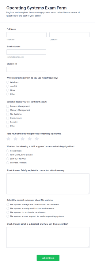 Operating Systems Exam Form Template