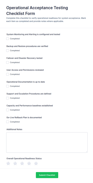 Operational Acceptance Testing Checklist Form Template