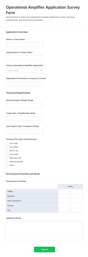 Operational Amplifier Application Survey Form Template
