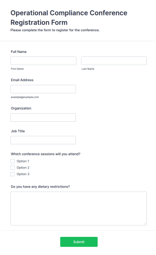 Operational Compliance Conference Registration Form Template
