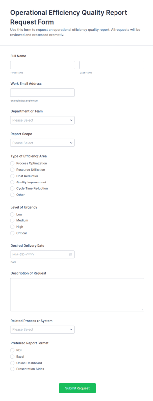 Operational Efficiency Quality Report Request Form Template