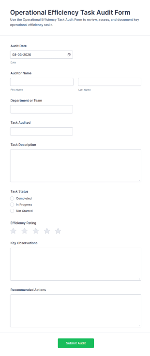 Operational Efficiency Task Audit Form Template