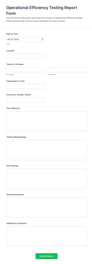 Operational Efficiency Testing Report Form Template