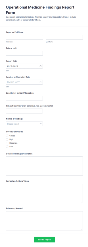 Operational Medicine Findings Report Form Template