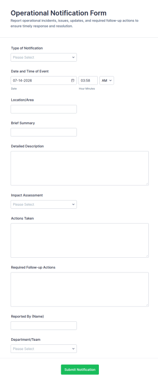 Operational Notification Form Template