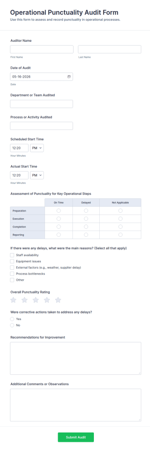 Operational Punctuality Audit Form Template