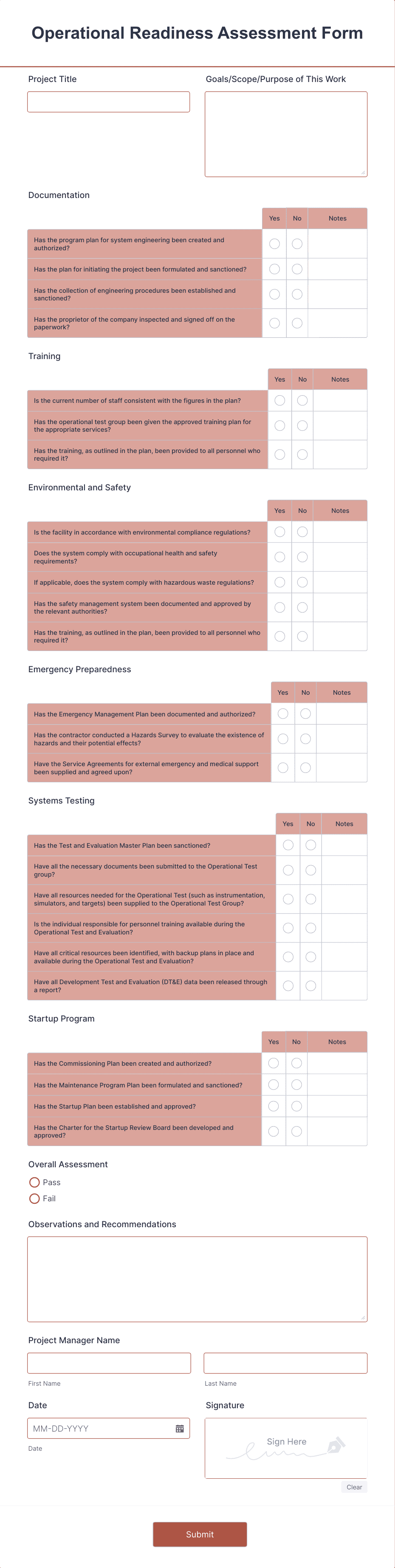 Operational Readiness Assessment Template Form Template | Jotform