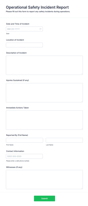 Operational Safety Incident Report Form Template