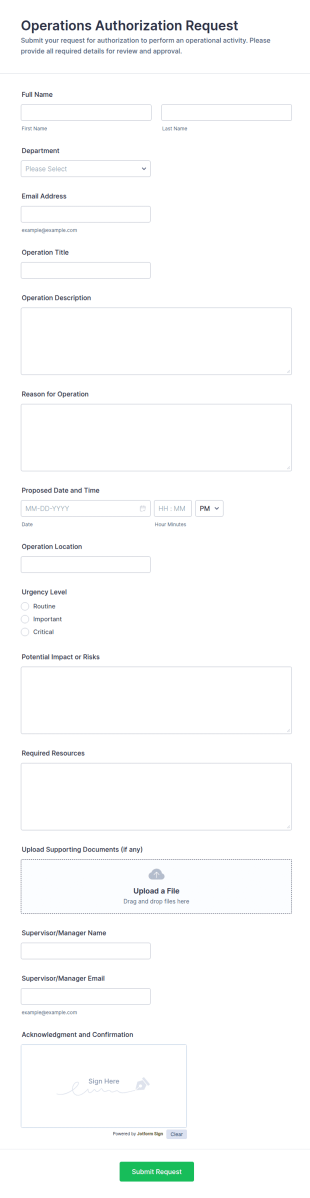 Operations Authorization Request Form Template
