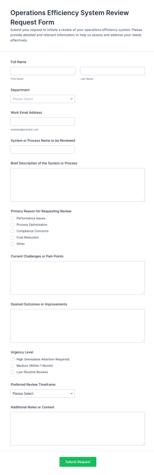 Operations Efficiency System Review Request Form Template