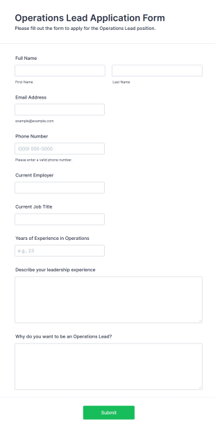 Operations Lead Application Form Template