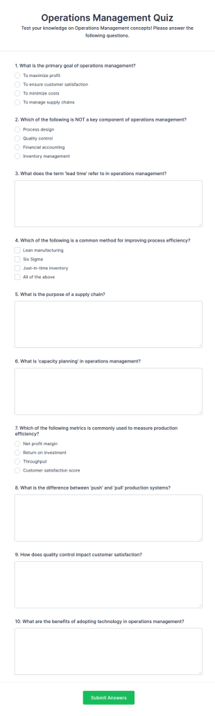 Operations Management Quiz Form Template