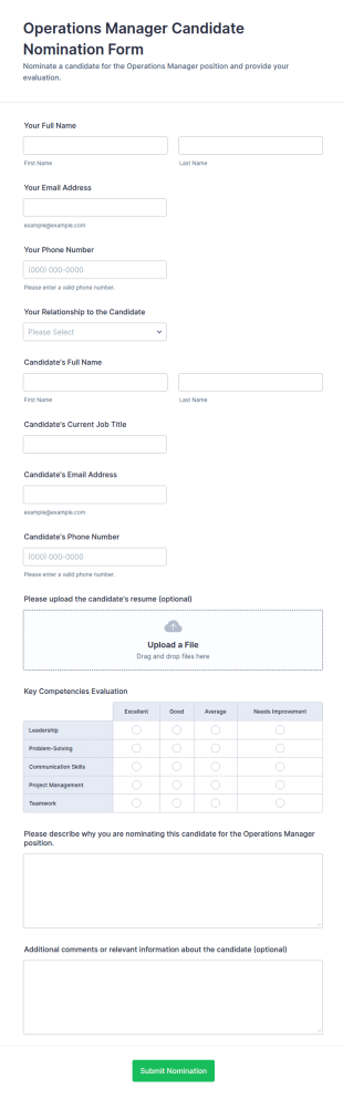 Operations Manager Candidate Nomination Form Template