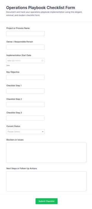 Operations Playbook Checklist Form Template