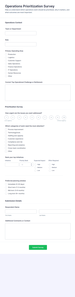 Operations Prioritization Survey Form Template