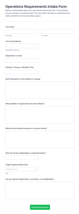 Operations Requirements Intake Form Template