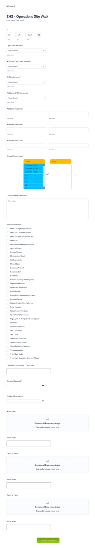 Operations Site Walk Checklist Form Template