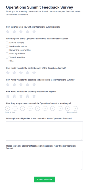 Operations Summit Feedback Form Template