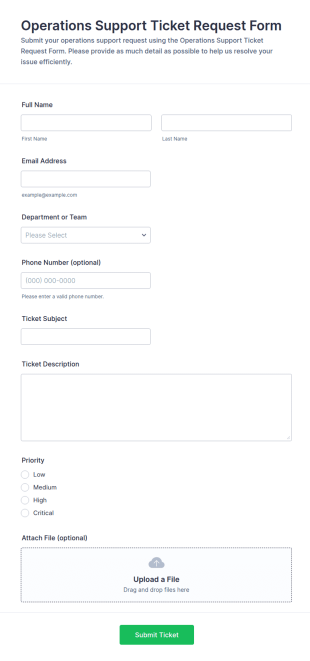 Operations Support Ticket Request Form Template