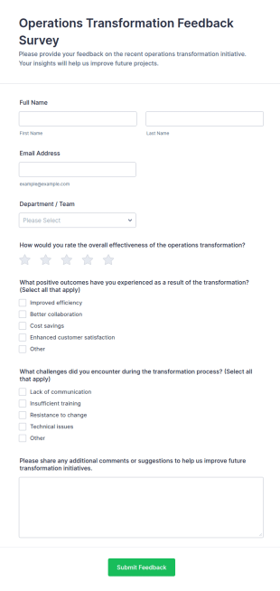 Operations Transformation Feedback Survey Form Template