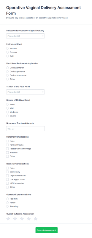 Operative Vaginal Delivery Assessment Form Template