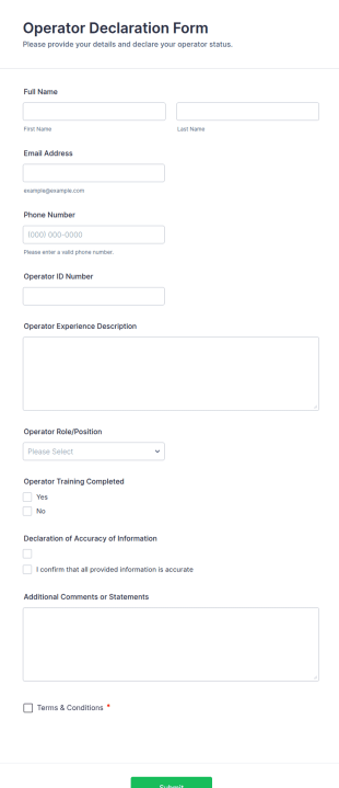 Operator Declaration Form Template