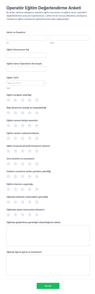 Operatör Eğitim Değerlendirme Form Şablonu