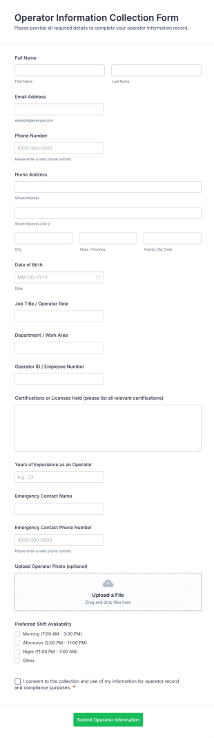 Operator Information Collection Form Template