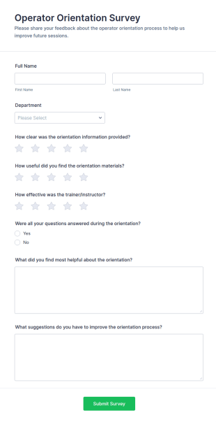 Operator Orientation Survey Form Template