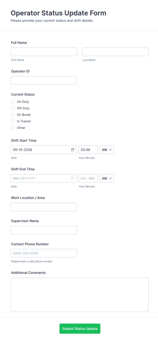 Operator Status Update Form Template