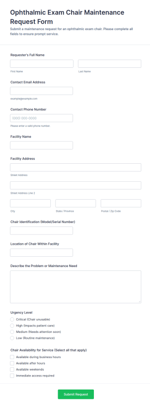 Ophthalmic Exam Chair Maintenance Request Form Template