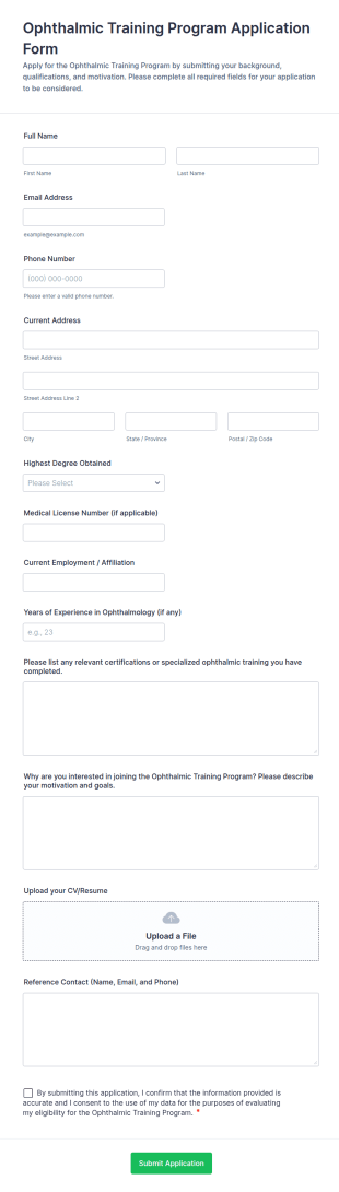 Ophthalmic Training Program Application Form Template