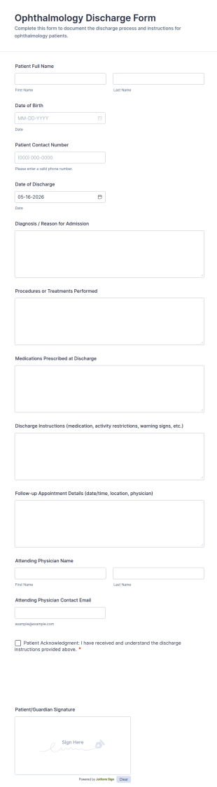 Ophthalmology Discharge Form Template