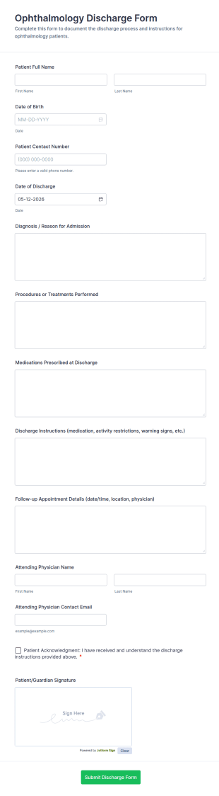 Ophthalmology Discharge Form Template