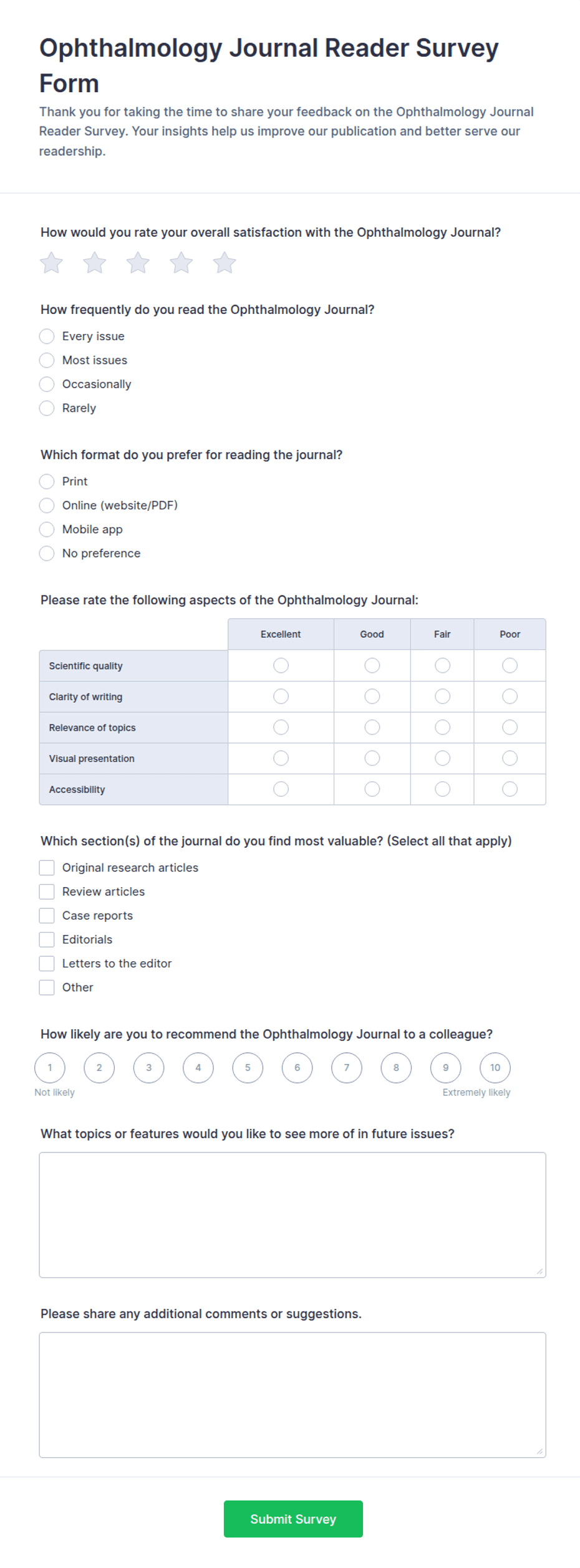 Ophthalmology Journal Reader Survey Form Template | Jotform