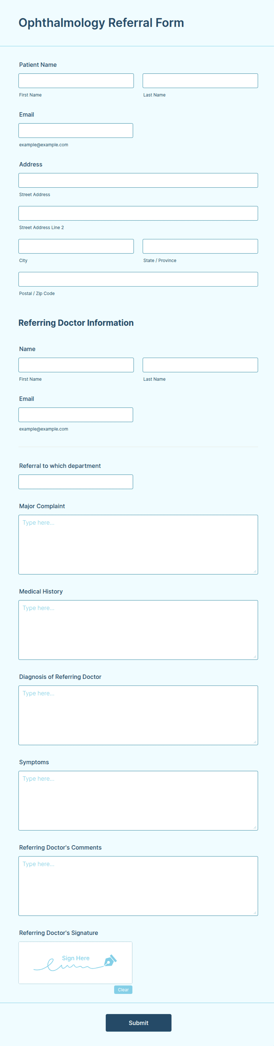 Optometry Reference Template Ophthalmology Referral Form Template | Jotform