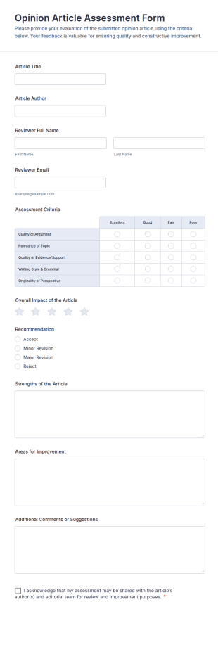 Opinion Article Assessment Form Template