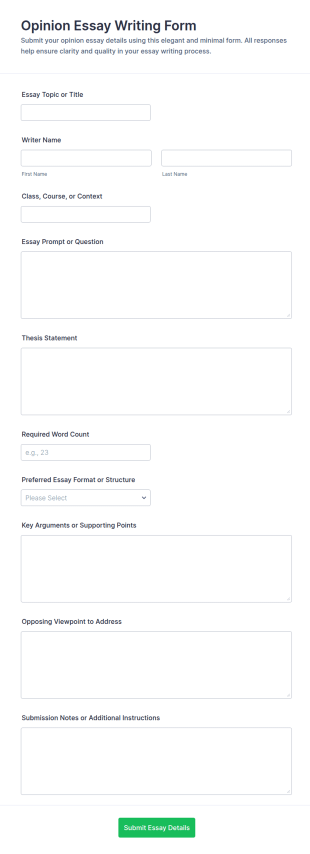 Opinion Essay Writing Form Template