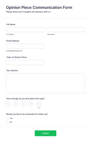 Opinion Piece Communication Form Template