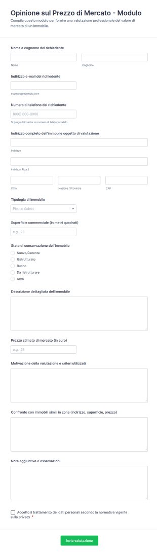 Opinione Sul Prezzo Di Mercato Modulo