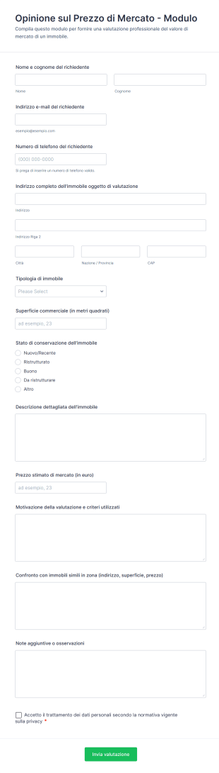 Opinione Sul Prezzo Di Mercato Modulo