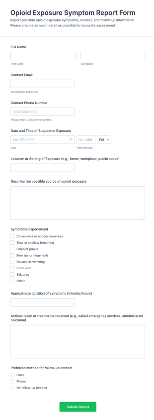 Opioid Exposure Symptom Report Form Template
