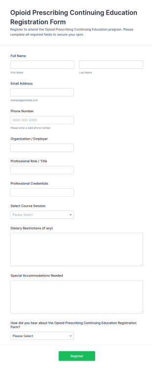 Opioid Prescribing Continuing Education Registration Form Template