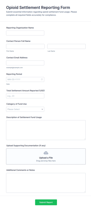 Opioid Settlement Reporting Form Template