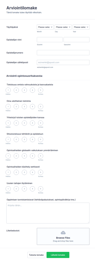 Opiskelijan Arviointilomake