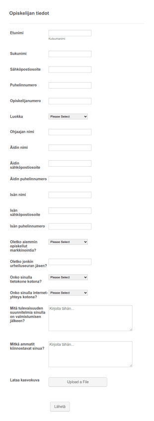 Opiskelijan Ja Vanhempien Tietojenkeruulomake