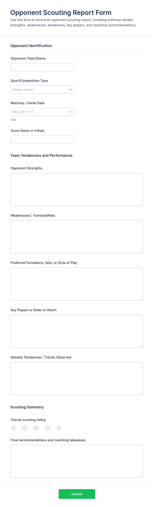Opponent Scouting Report Form Template