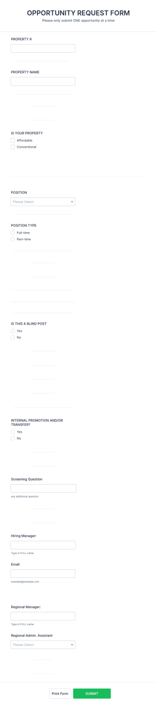 Opportunity Request Form (requesting A Job To Be Posted )