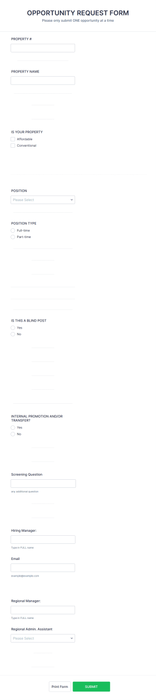 Opportunity Request Form (requesting A Job To Be Posted ) Form Template
