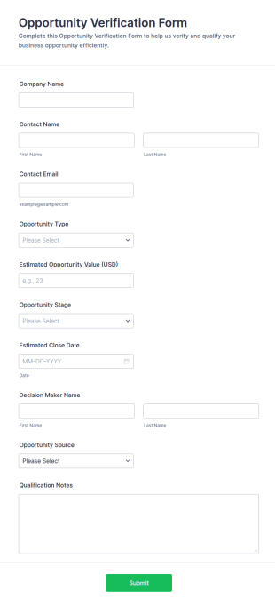 Opportunity Verification Form Template